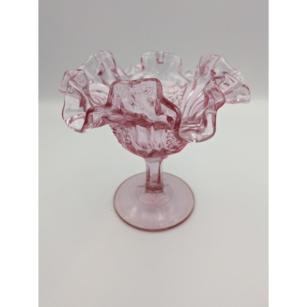 Vintage Fenton Pink Ruffled Edge Open Compote Candy Dish